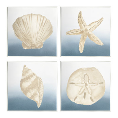«Marine Seashells Ocean Beach Life» par Lucille Price, ensemble de 4 impressions non encadrées sur panneau de fibres à densité moyenne