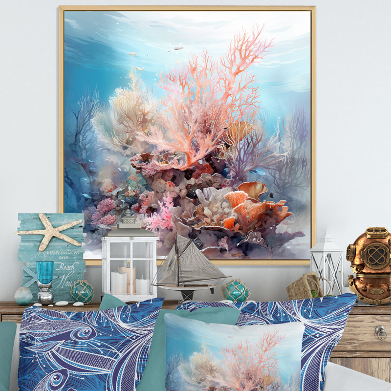 «Coastal Coral Beauty Under Water», reproduction sur toile, H 30 po x l 30 po, Cadre naturel flottant