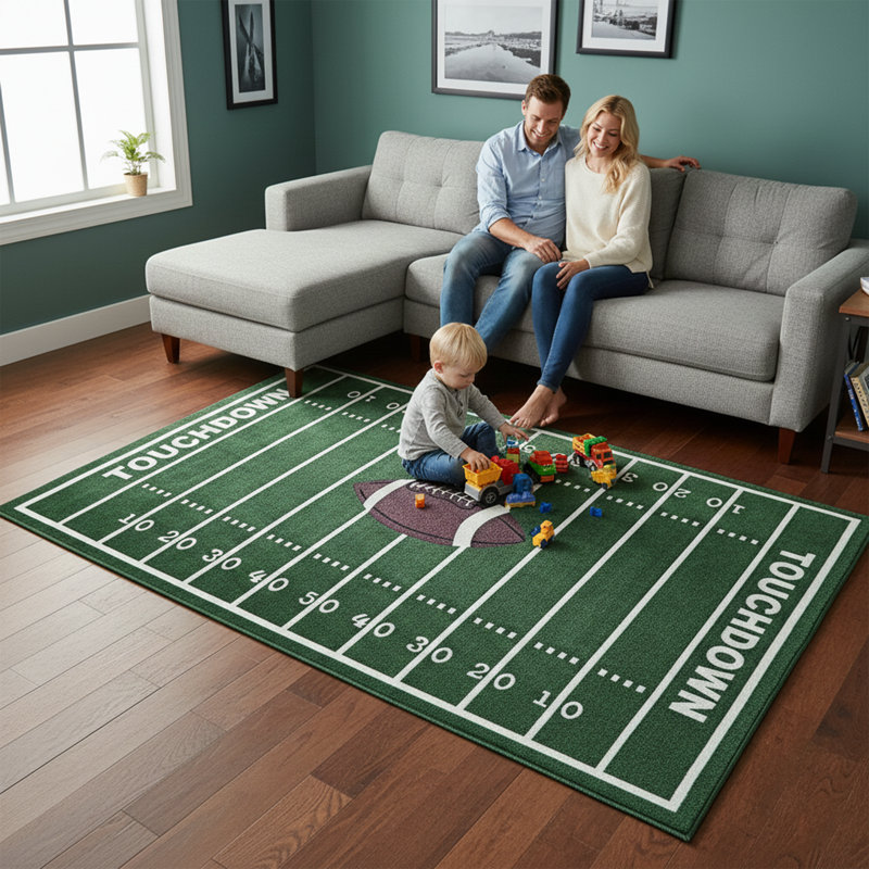 Furnish My Place Brodin 705 Solid Football All Star Football Ground | Play Area Rug for Kids | Football Field Ground Rectangle | Anti Skid Rubber Backing | Green
