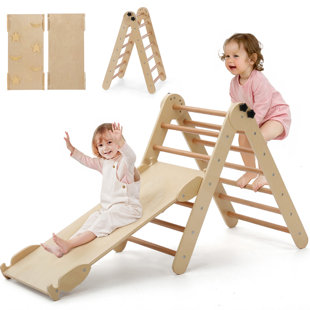 3-In-1 Pikler Triangle Set, Caveen Montessori Climbing Set, Foldable Wooden Climbing Toys, Adjustable Height And Angel, Indoor Jungle Gym For Toddlers
