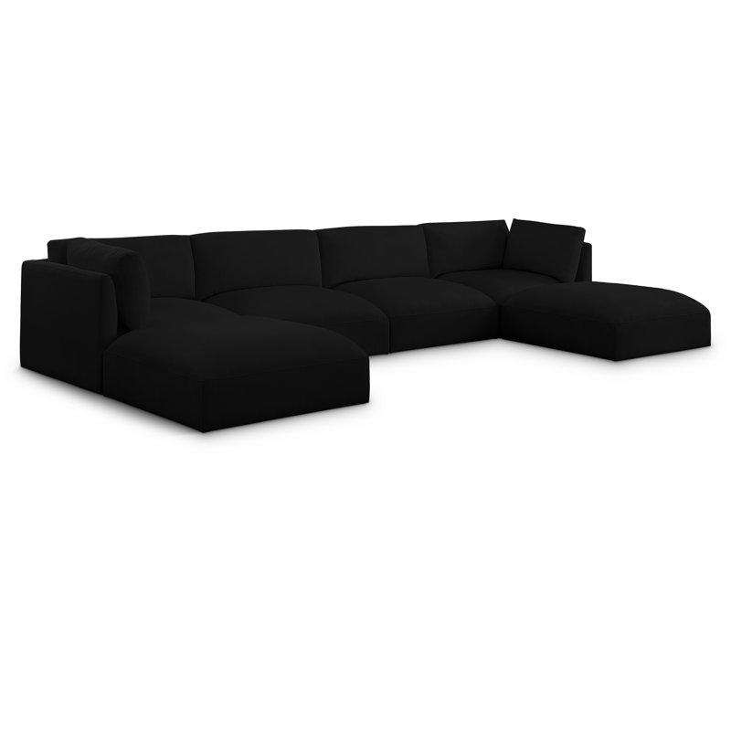 Ivalina Upholstered U-Shaped Sectional Reversible, Black Polyester Fabric