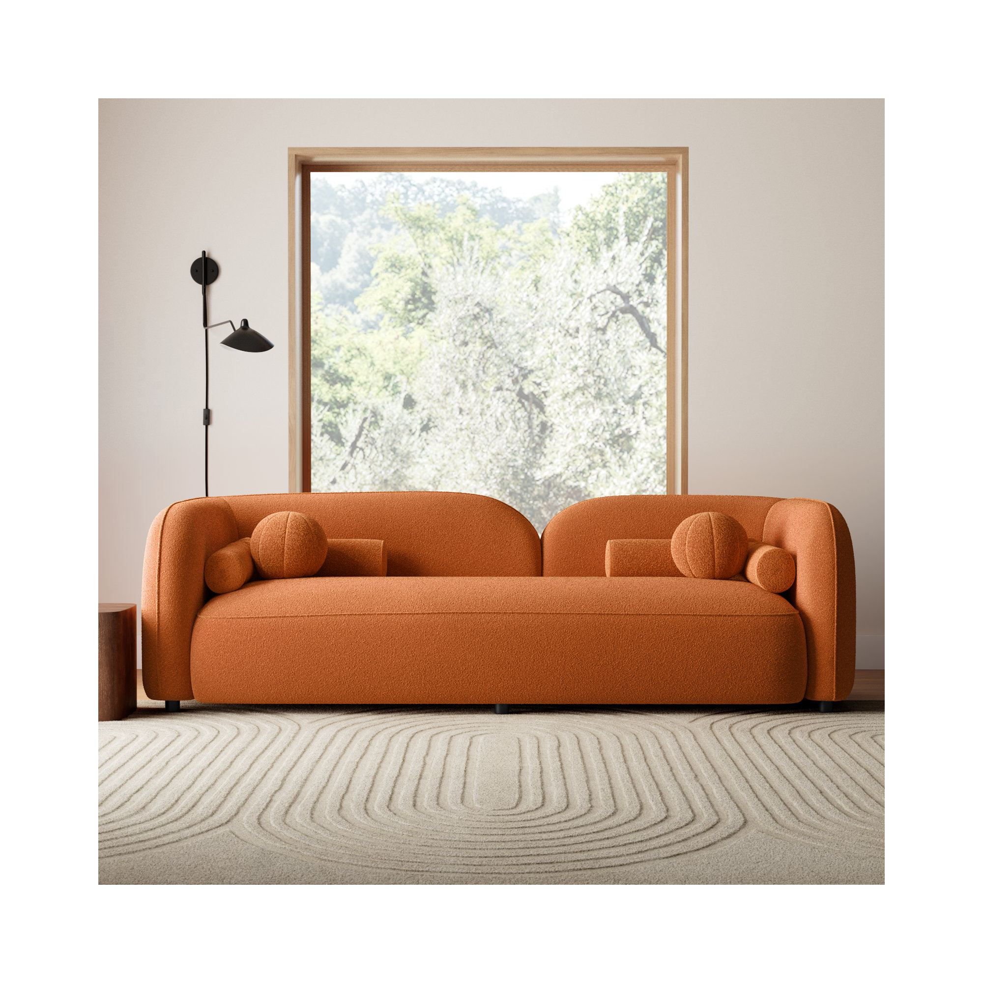 Katrien 93'' Upholstered Sofa, Orange Boucle