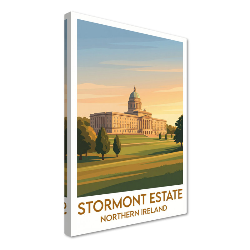 Stormont Estate, Northern Ireland - Romantic Travel Poster Of Parliament Buildings And Parkland. Giclee Print On Wrapped Canvas. Wall Art, Home Decor - Iconic Buildings & Architecture, Northern Ireland - Wrapped Canvas Print