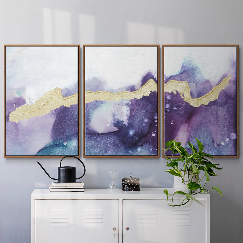 Ice Crystals IV, reproduction encadrée sur toile 3 pièces, Noyer, H 24 po x l 48 po x P 2 po