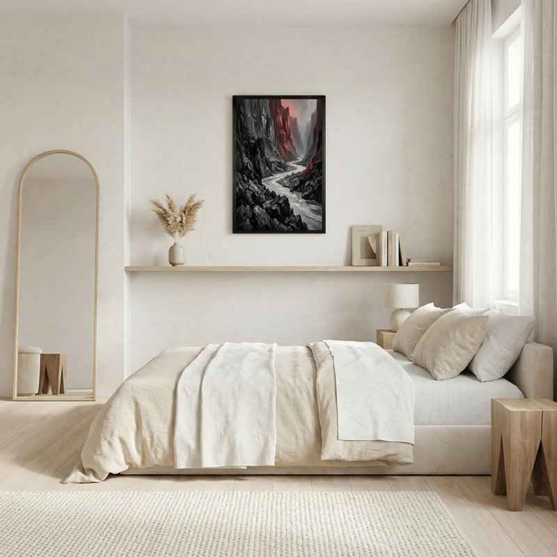 «Winding River In Dark Rocky Canyon with Red Rock Walls», art mural, H 24 po x l 36 po