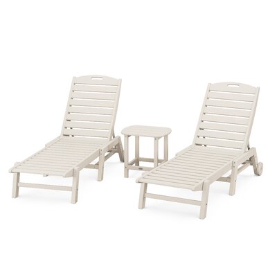 Nautical 3-Piece Chaise Lounge with Wheels Set with South Beach 18"" Side Table -  POLYWOOD®, PWS718-1-SA