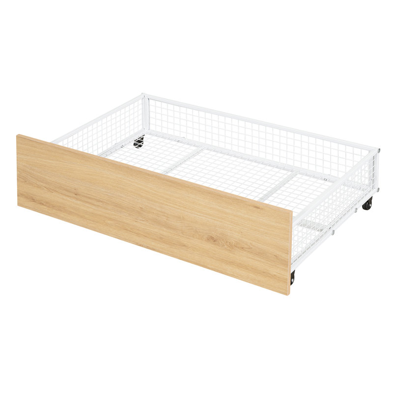 Lit superposé simple au-dessus d'un lit double en métal avec tiroir, échelle de rangement et garde-robe, blanc