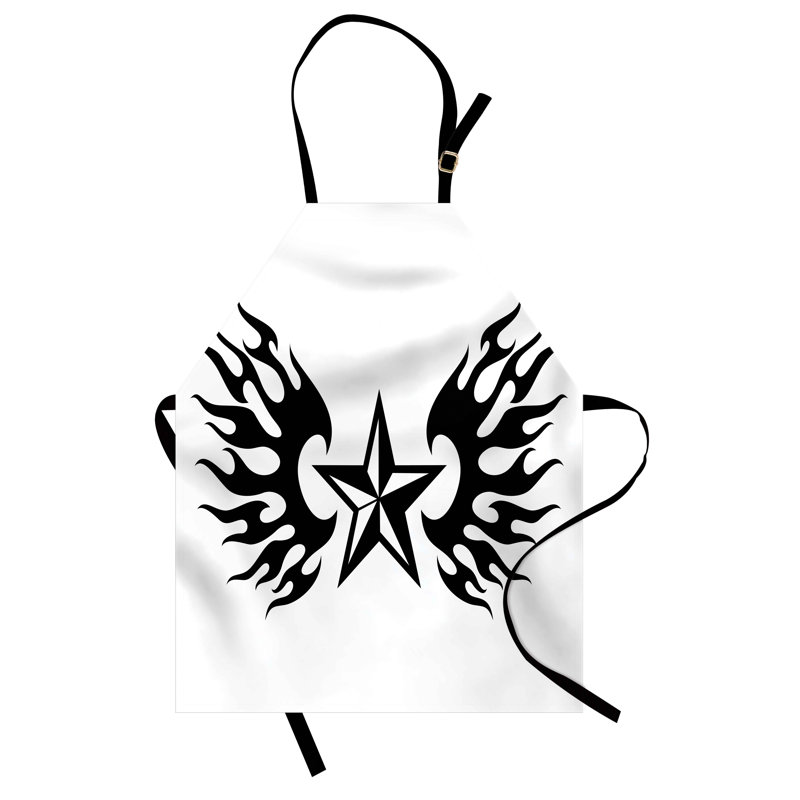 East Urban Home Texas Star Apron Unisex, Wings Design, Adult Size, Black and White