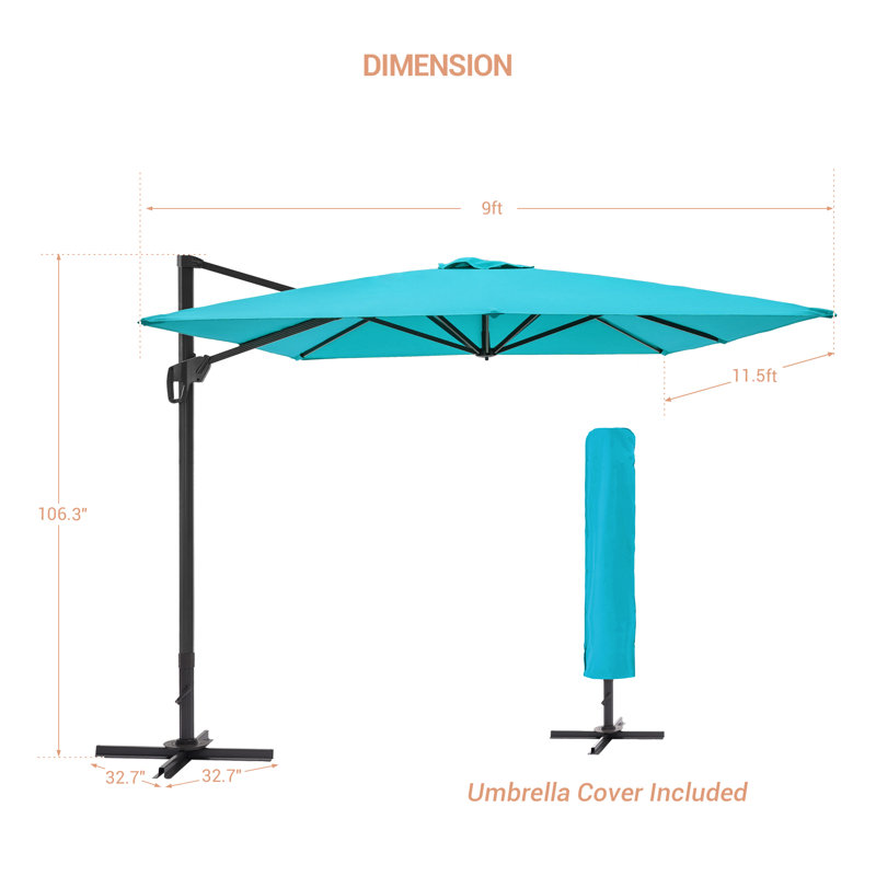 11.5' x 9' Rectangular Cantilever Umbrella, Lake Blue