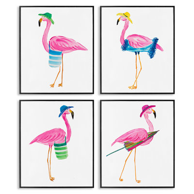  Fun Beach Flamingos 4 PC Giclee Art Set by Julie DeRice