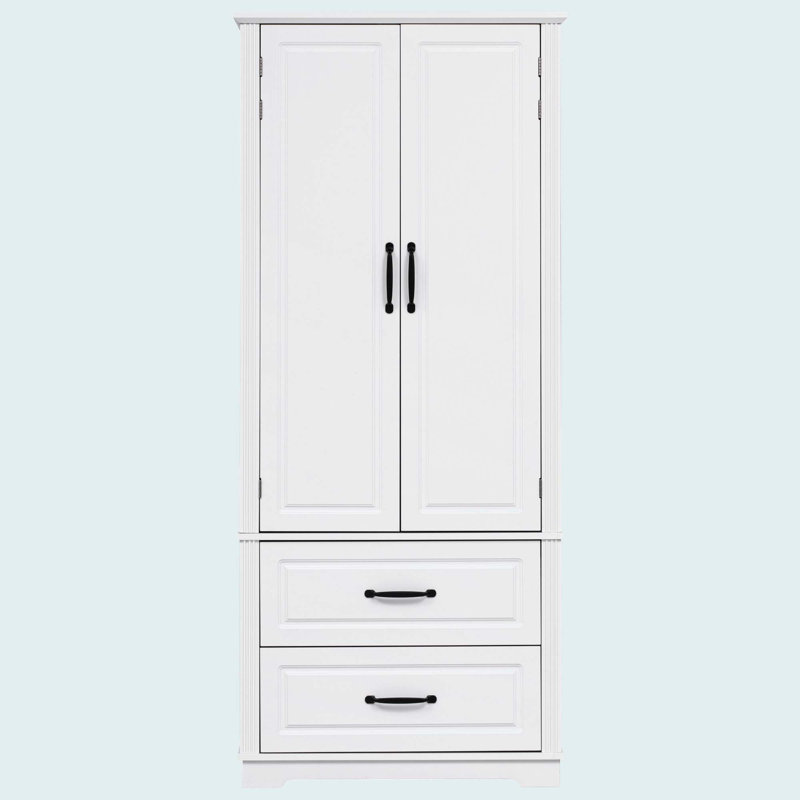 71" Farmhouse Kitchen Pantry Cabinet With 2 Large Drawers, White