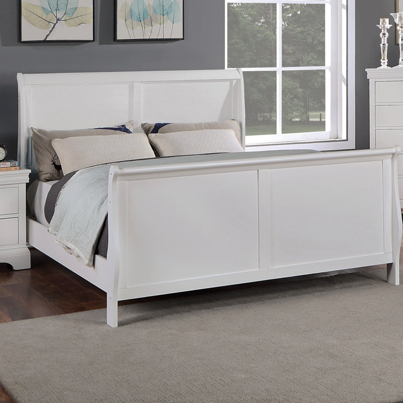 Cadre de lit 1pc moderne avec lit-bateau, Blanc, Grand lit