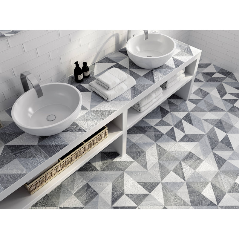 Carreau de plancher et de métro en porcelaine d'aspect bois de 7 po x 7 po, Gris