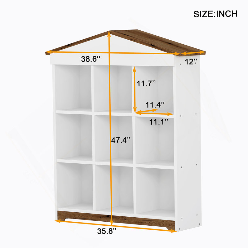 House-Shaped Storage Rack With Nine Storage Compartments, Three-Layer Storage Shelf With Colorblock Design, Brown/White