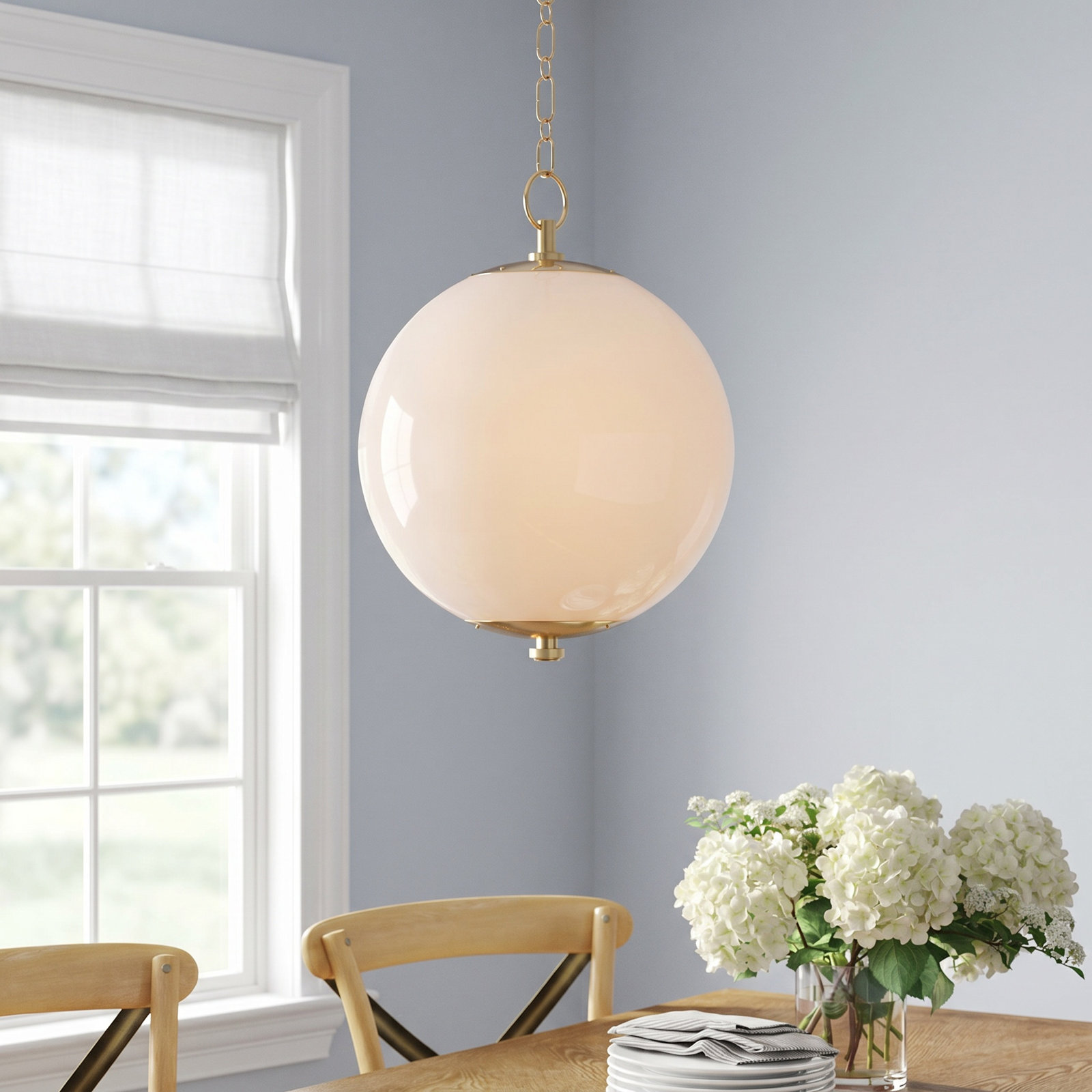 Mark D. Sikes Sphere Single Pendant, Aged Brass, 15.25" H x 11.5" W x 11.5" D