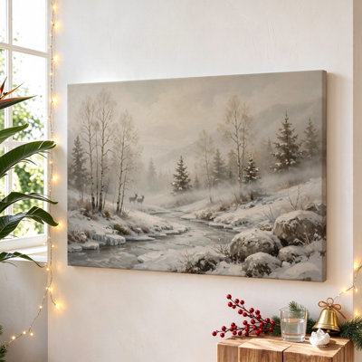 «Winter Field with Birds», art mural sur toile encadré noir, 16 po x 24 po, décoration murale moderne pour le salon et la chambre à coucher