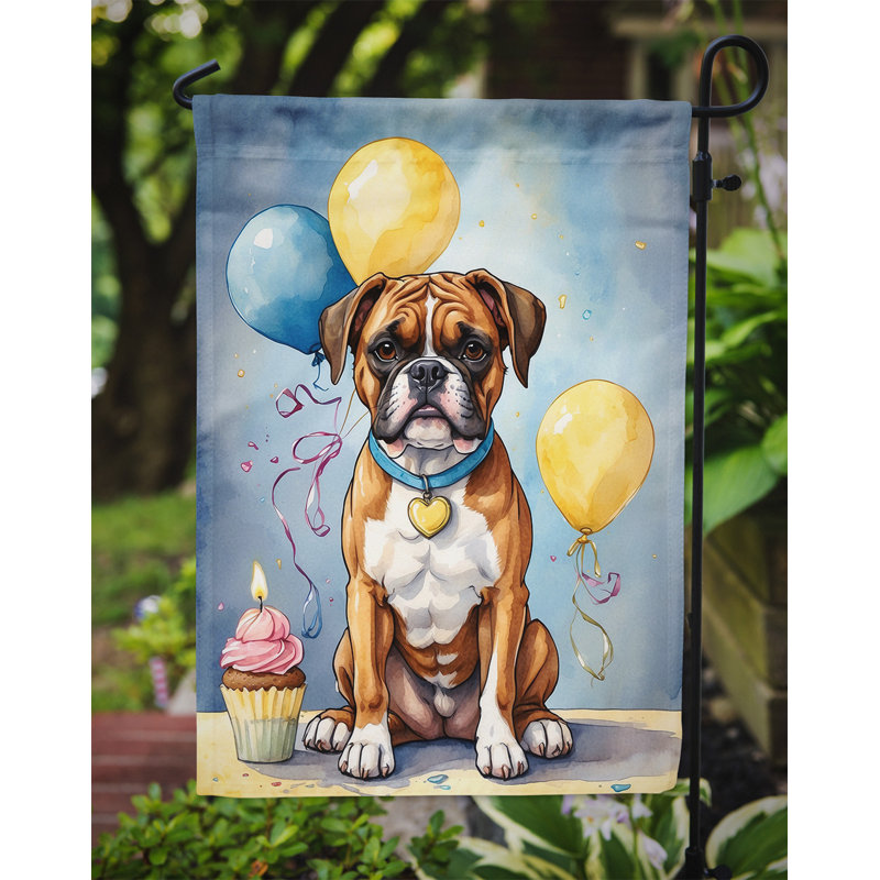 Drapeau de jardin «Happy Birthday», Boxer brun