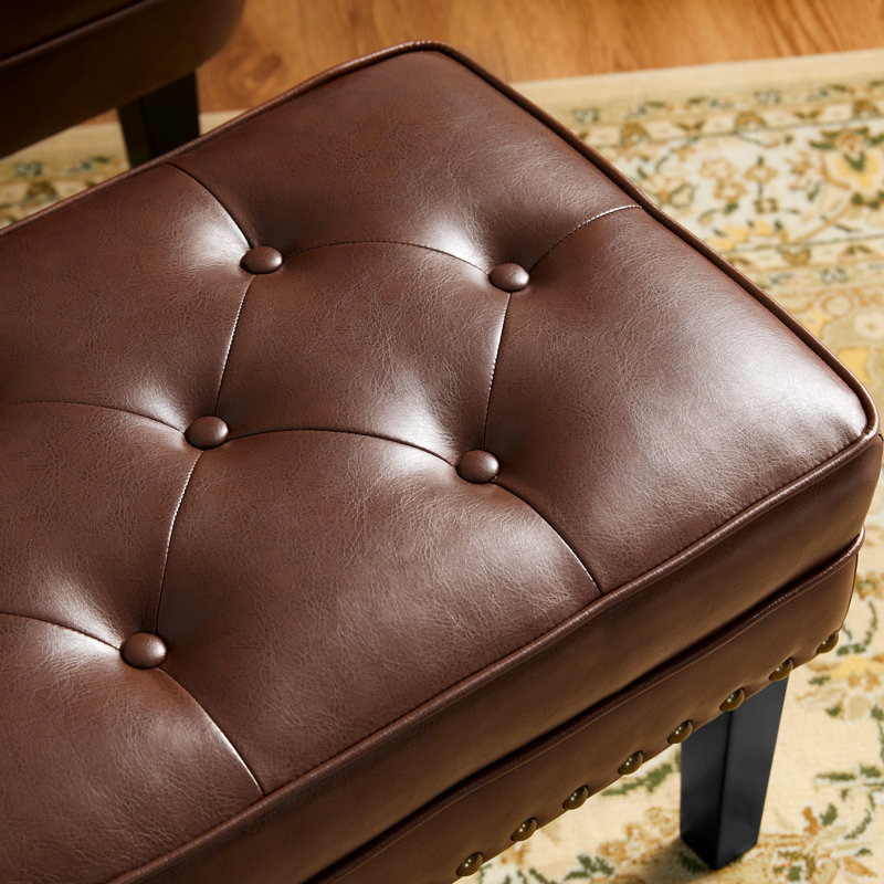 Faux Leather Ottoman, Brown/Brass