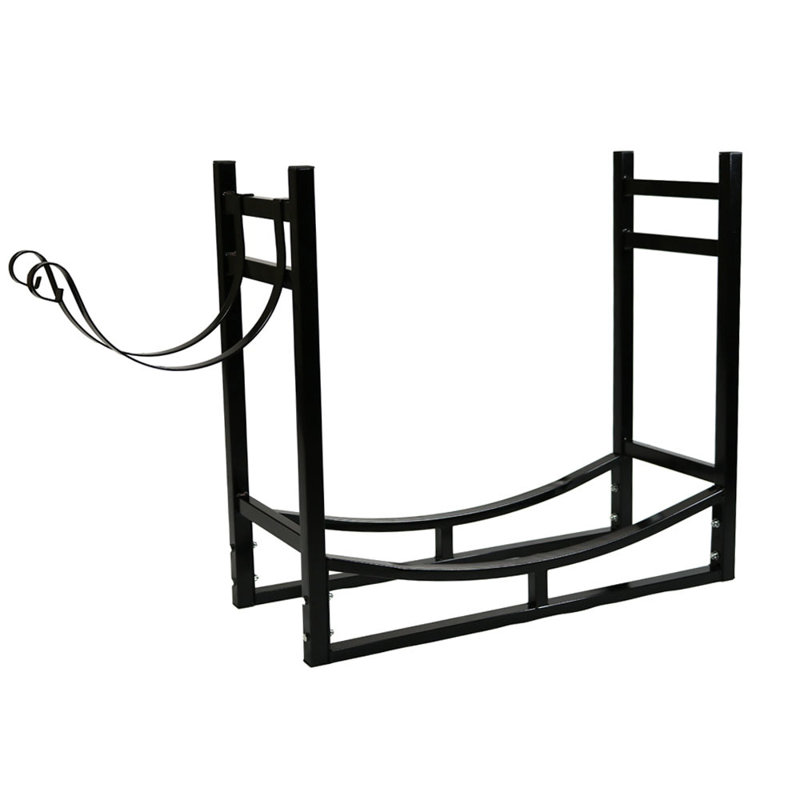Support à bûches extérieur en acier thermolaqué de 33 po Bellatrix avec support pour bois d'allumage - noir - capacité de 500 lb