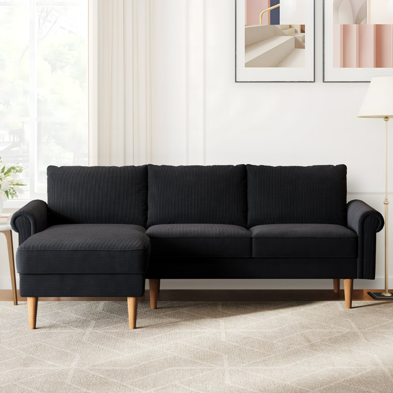 Canapé modulaire rembourré 2 pièces Brevick, Orienté à gauche (vu de face), Mélange de polyester noir