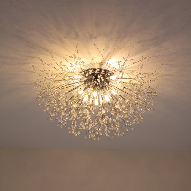 Dandelion 8-Light 70cm Crystal Starburst Ceiling Light Sputnik Flush Mount, Chrome