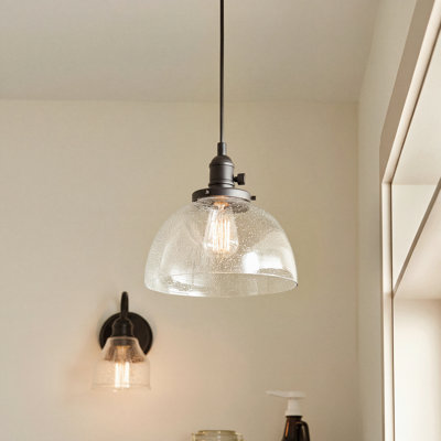 Antioch 1-Light Olde Bronze Pendant with Clear Seeded Glass Shade
