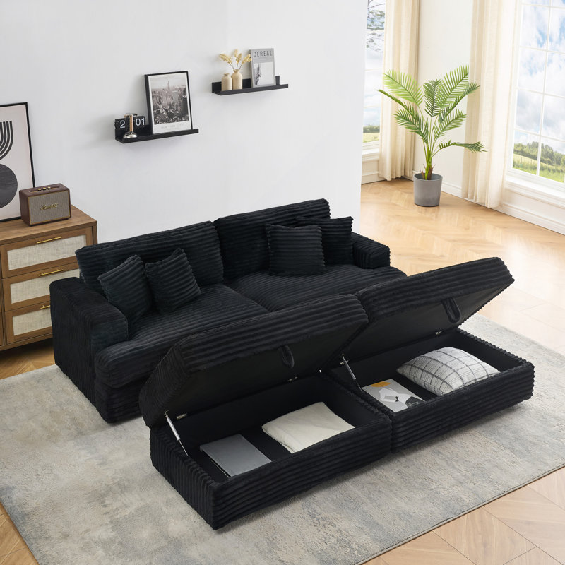 Canapé en velours côtelé de 82 po, deux pieds de rangement + 4 coussins décoratifs, créer un salon et bureau