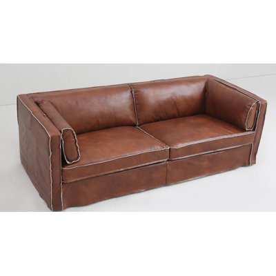 Canapé à accoudoirs carrés en cuir véritable de 88,5 po Sanders
