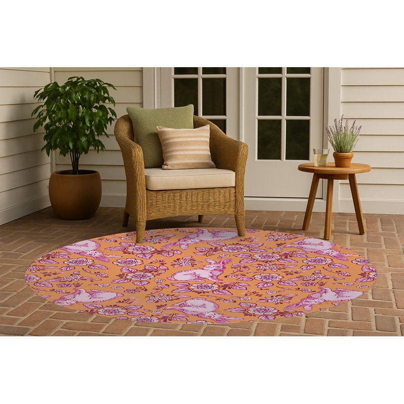 Tapis d'extérieur Bunny, Orange, Rond 5 pi