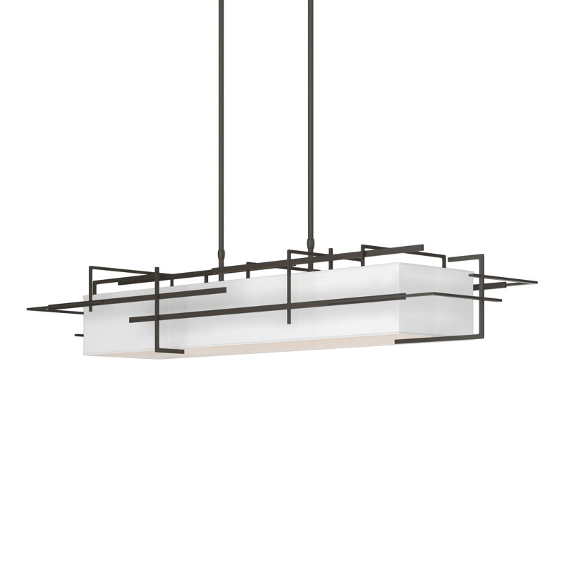 4 - Light Kitchen Island Linear Pendant, Natural Anna, Dark Smoke