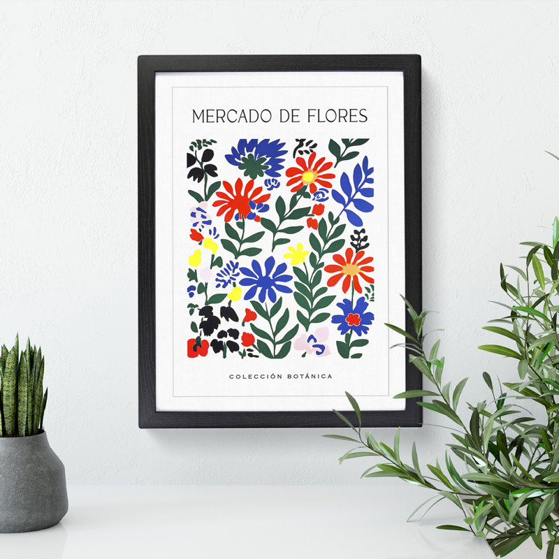Botanical Flower Market Exhibition No.8 - Single Picture Frame Print on Wood, 46cm H x 34cm W x 2cm D