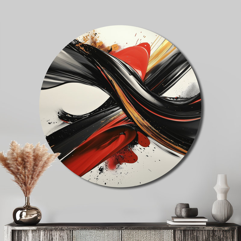 Allender - Fractals, décoration murale ronde en métal, impression d'art moderne en métal rouge, H 29 po x l 29 po