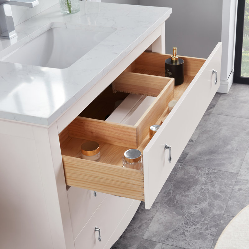42" Cadet Finish Solid Wood Sink Vanity  With 1' Artificial Stone Top, Dreamy White