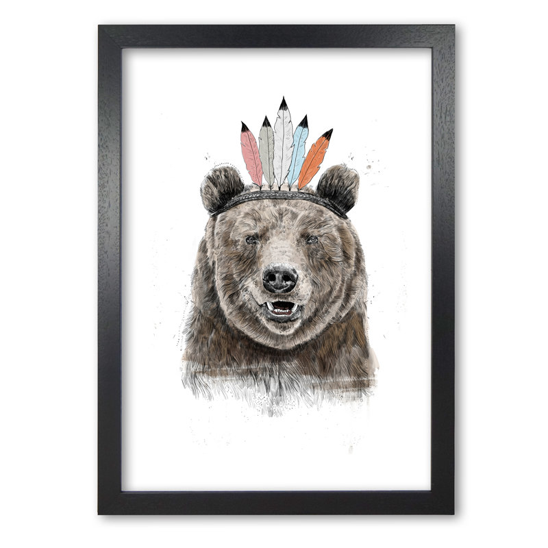 Festival Bear by Mercedes Lopes Charro - Print, 29.7 cm H x 21 cm W x 5 cm D, Black Grain