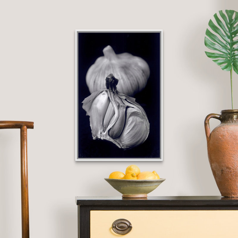 " Garlic " by Didier Gaillard, White Framed, 26" H x 18" W x 1.75" D