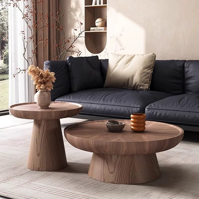 Nesting Round Coffee Table, Wood Cocktail Tables with Ash Side Table(Set of 2)