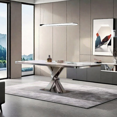 Sintered stone stainless steel dining table