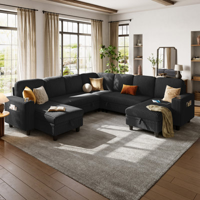  Sherry 106" Upholstered Modular Corner Sectionals with Pull-out Sofa, Storage, USB Charging & Cup Holders