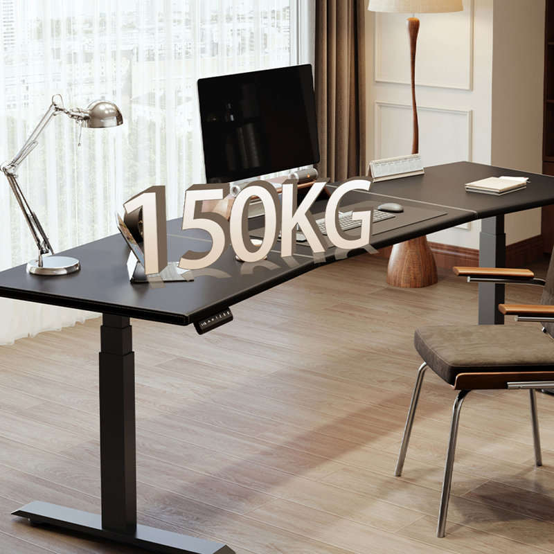Bureau en bois massif noir ajustable, H 51,18 po x l 70,87 po x P 27,56 po