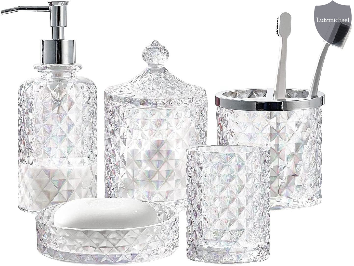 5pcs Acrylic Bathroom Accessories Set, Bathroom Vanity Accessory Set,  Toothbrush Holder, Tumbler ,Soap Dispenser, Soap Dish, Toilet Brush Set,  Elegant