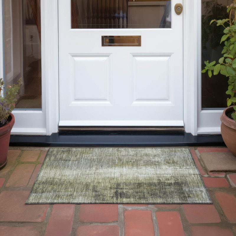 Machine Washable Indoor/Outdoor Xhevrie Olive Rug, Rectangle 1 pi 8 po x 2 pi 6 po