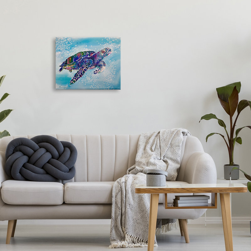 Colorful Sea Turtle Swimming Canvas Wall Art, 20" x 16"