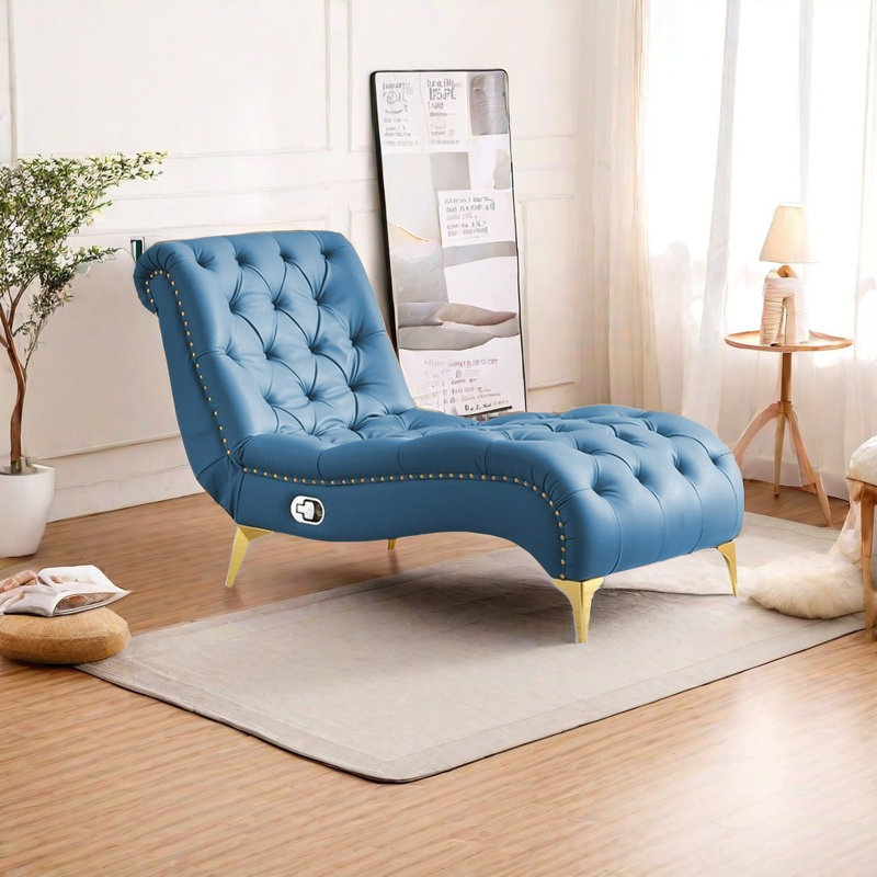 Adjustable Chaise, Blue Leather Match