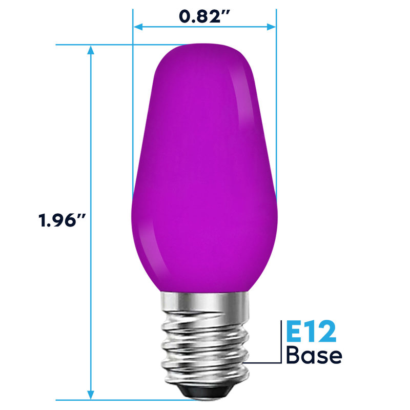 Luxrite 12-Pack C7 LED Orange Replacement Light Bulb For String Light 0.5W Coloured Bulb Enclosed Fixture Rated UL E12 Indoor Outdoor