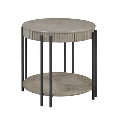 Table de bout ronde contemporaine avec tablette de rangement 1pc, brun noir, brun clair et beige