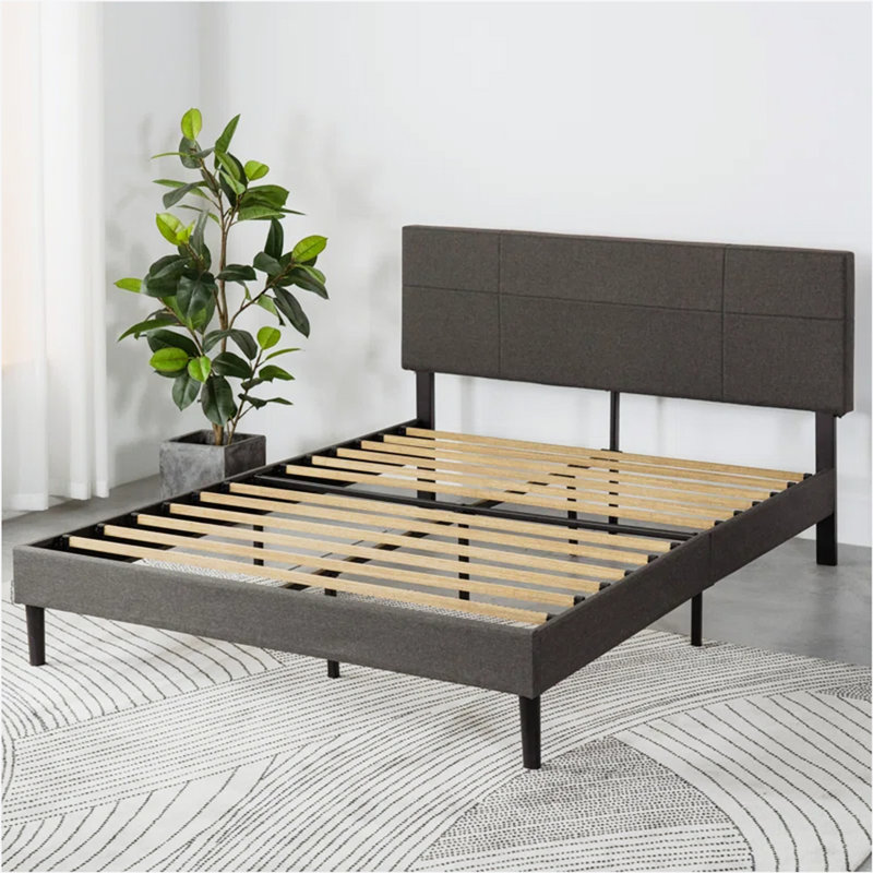 Lit tapissier Willisa de style minimaliste, cadre de lit avec tête de lit, sommier requis, Grand lit