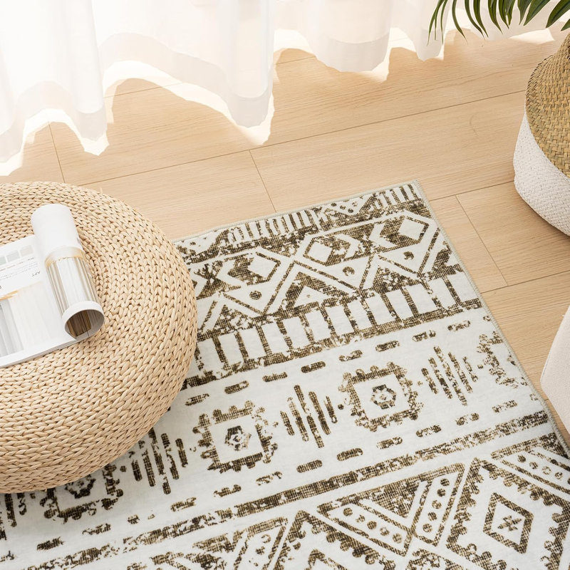 Machine Washable Folded Area Rug For Living Room Bedroom Modern Style Low-Pile Soft Rug For Dining Room Home Decor Traditional Carpet, Non Slip & Easy To Clean