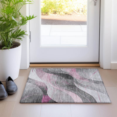 Machine Washable Indoor/Outdoor Cinead ACN1668 Pink Rug