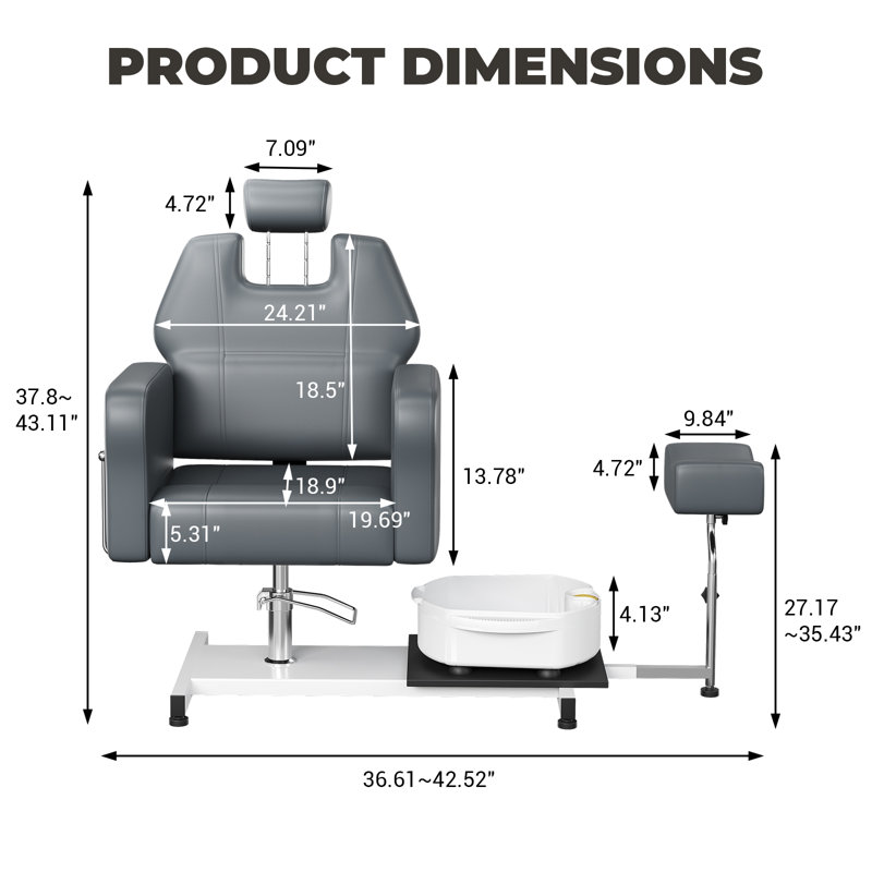 Fauteuil de pédicure ergonomique avec inclinaison, pivotant à 360 °, repose-pieds réglable et spa pour les pieds, comprend un tabouret roulant pour les salons de manucure et les spas de beauté à domicile