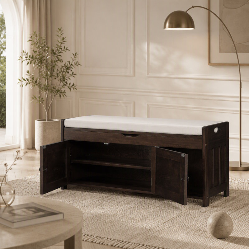 Banc de rangement avec 3 portes à volets, Brun, Brun